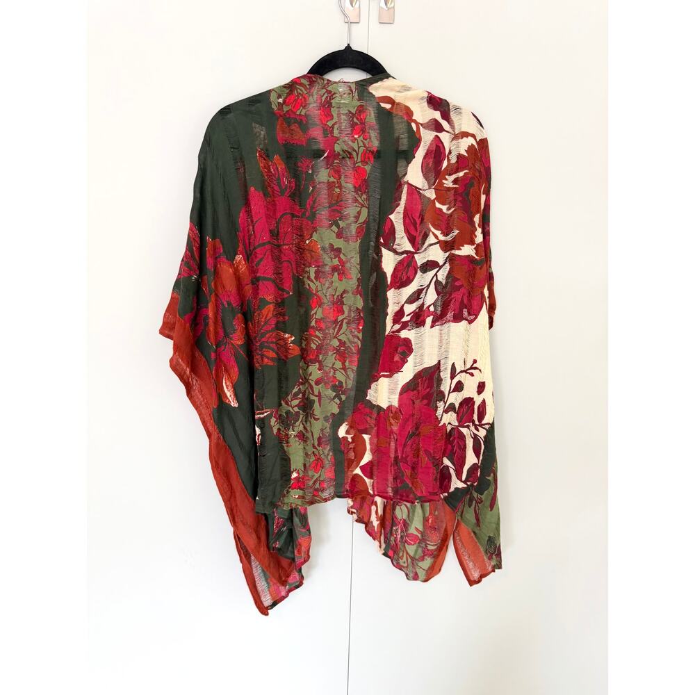 ELIZABETH GILLETT x ANTHROPOLOGIE One Size Colorful Red Green Kimono Coverup Top - Picture 3 of 6